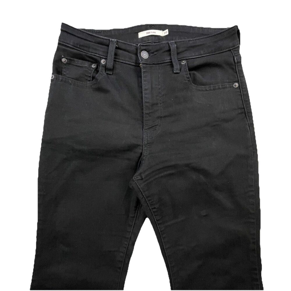 Levi’s 726 Flare Jeans Womens 29x29 Black High Rise Stretch Denim - Picture 2 of 16